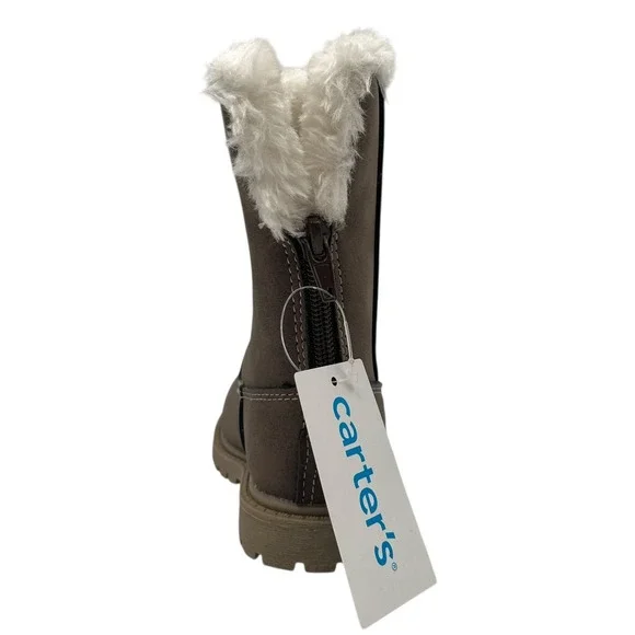 Carters Baby Girls Fashion Tall Boots Size 5 Brown Faux Fur Trim Winter Shoes - Picture 5 of 15